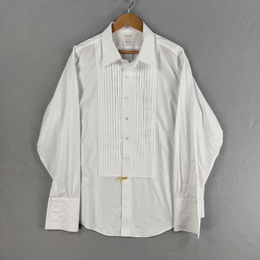 Brooks Brothers Tuxedo Shirt Mens 17.5 36 White Pleated French Cuff Non Iron